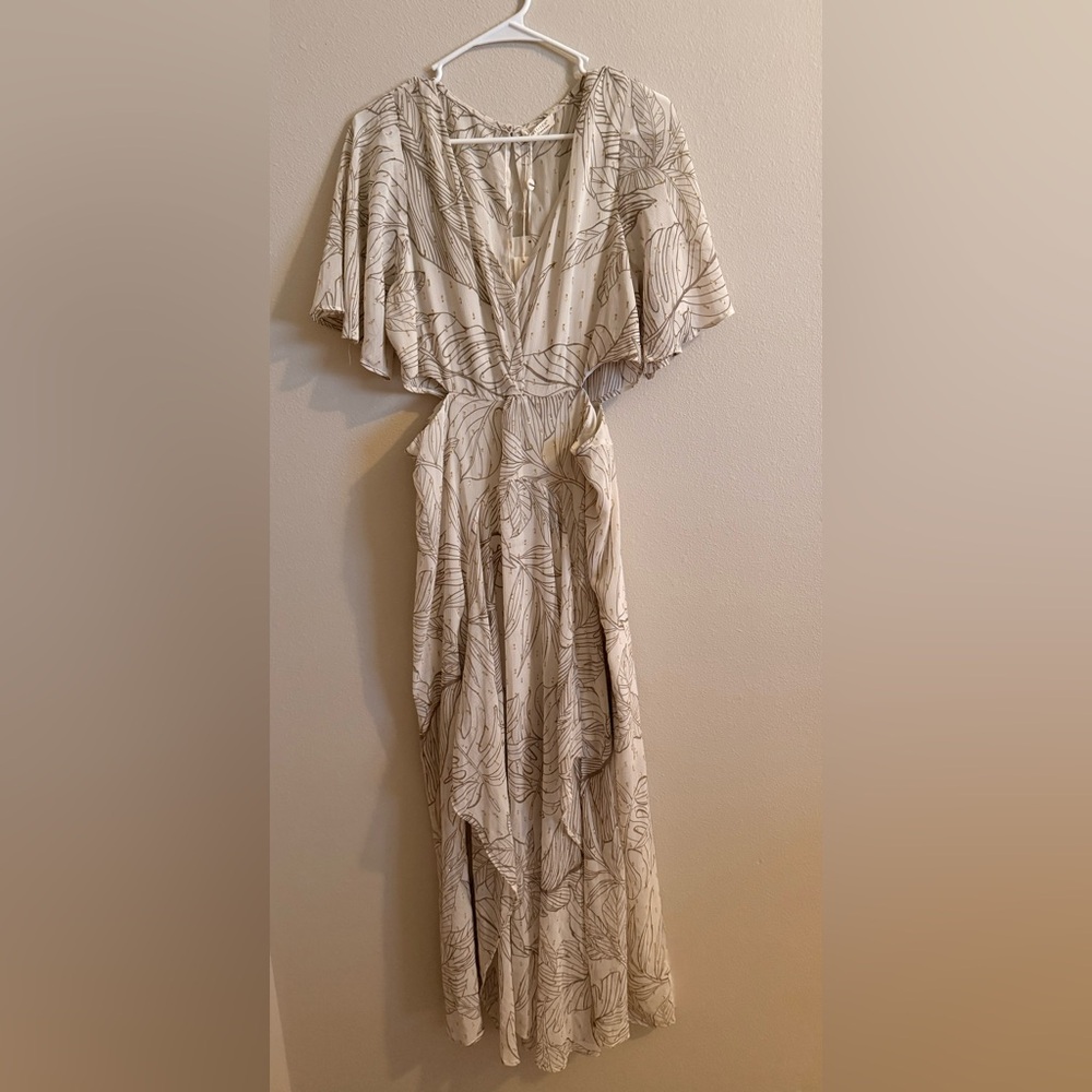 Bohme Cream High Low Dress with Leaf Pattern